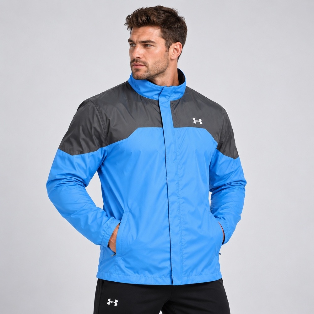 Under Armour Storm Mens Large Blue Grey Colorblock Windbreaker Full Zip Jacket
